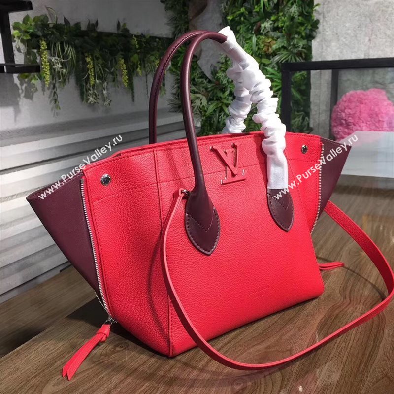 M54844 LV Louis Vuitton Freedom Tote Bag Zipper Real leather Handbag Red 6729
