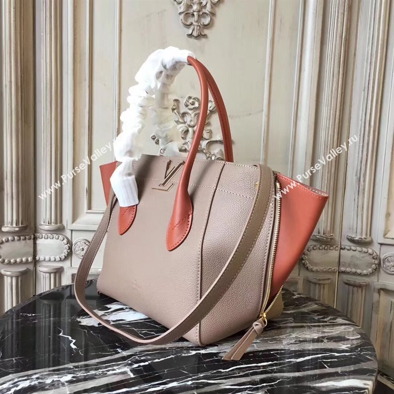 M54841 LV Louis Vuitton Freedom Tote Bag Zipper Real leather Handbag Apricot 6730