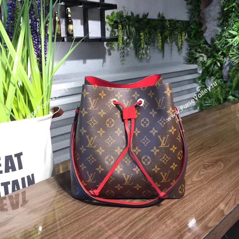 M44021 LV Louis Vuitton Monogram Neonoe Bucket Bag Handbag Red 6731