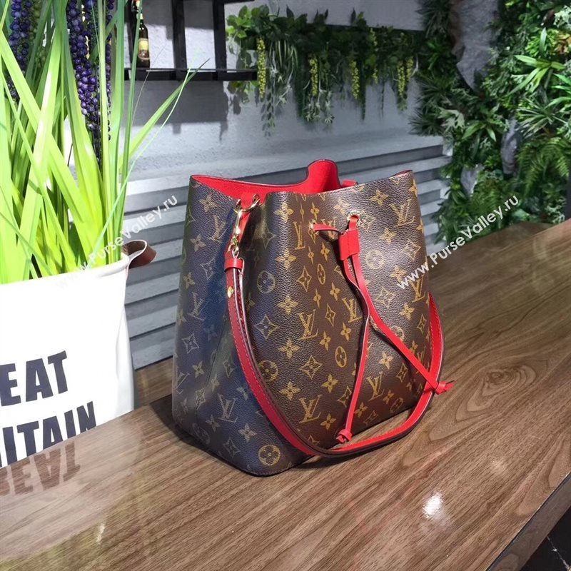 M44021 LV Louis Vuitton Monogram Neonoe Bucket Bag Handbag Red 6731