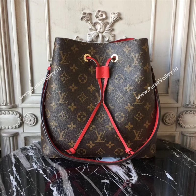 M44021 LV Louis Vuitton Monogram Neonoe Bucket Bag Handbag Red 6731