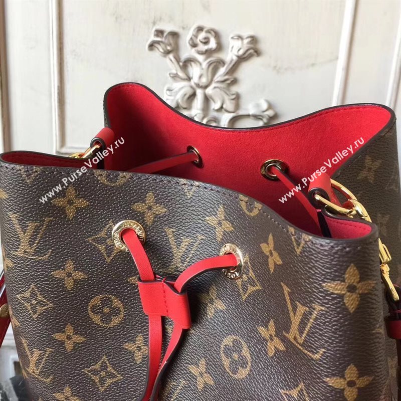 M44021 LV Louis Vuitton Monogram Neonoe Bucket Bag Handbag Red 6731