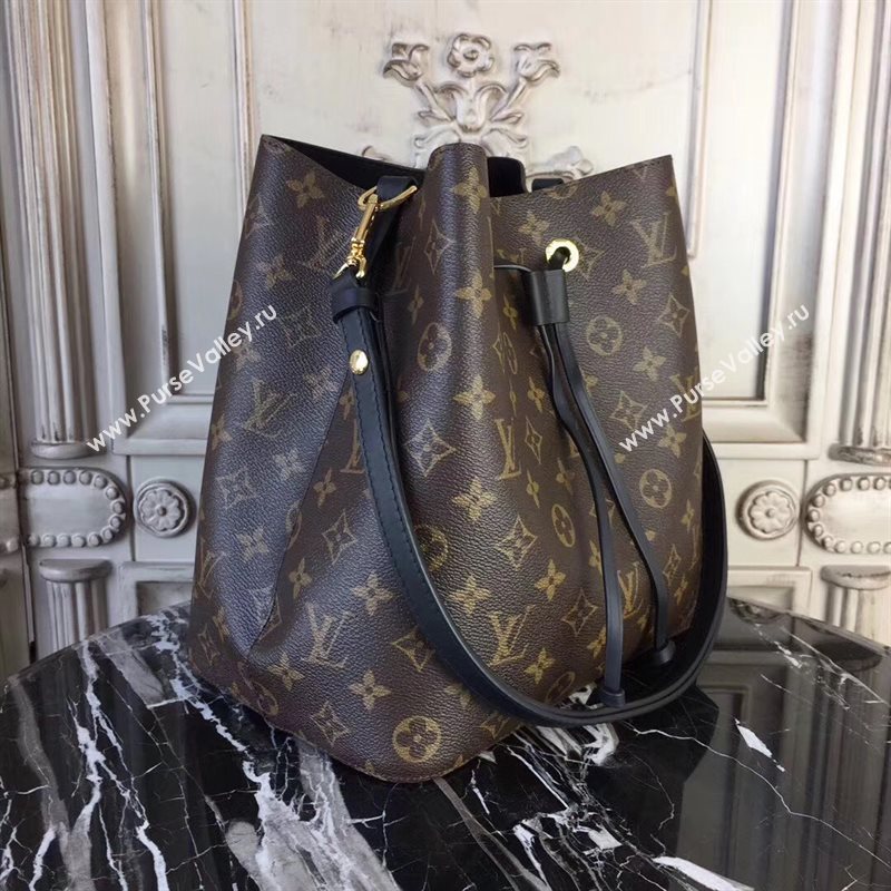 M44020 LV Louis Vuitton Monogram Neonoe Bucket Bag Handbag Black 6733