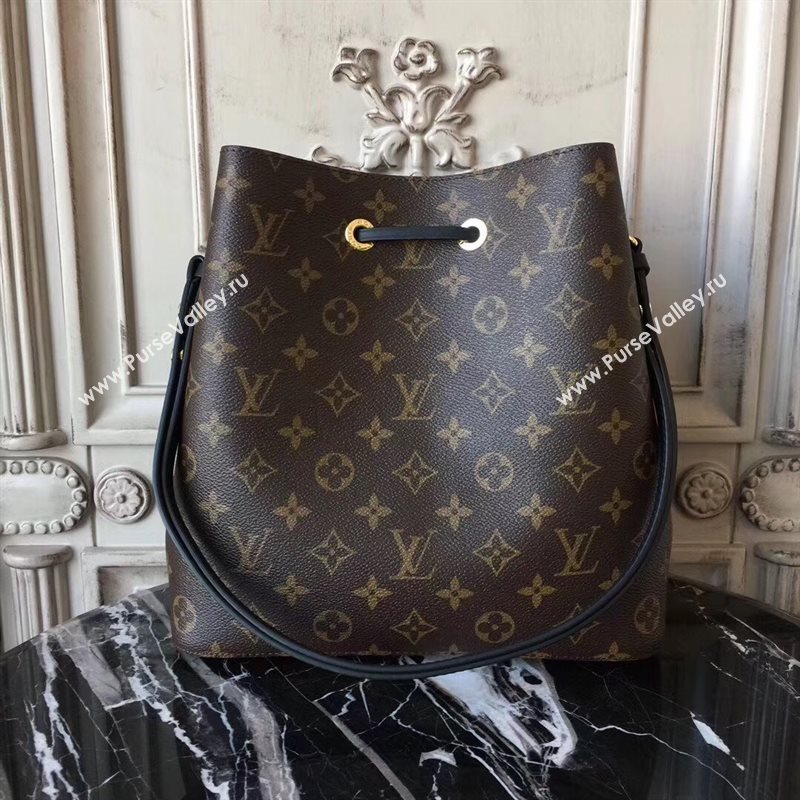 M44020 LV Louis Vuitton Monogram Neonoe Bucket Bag Handbag Black 6733