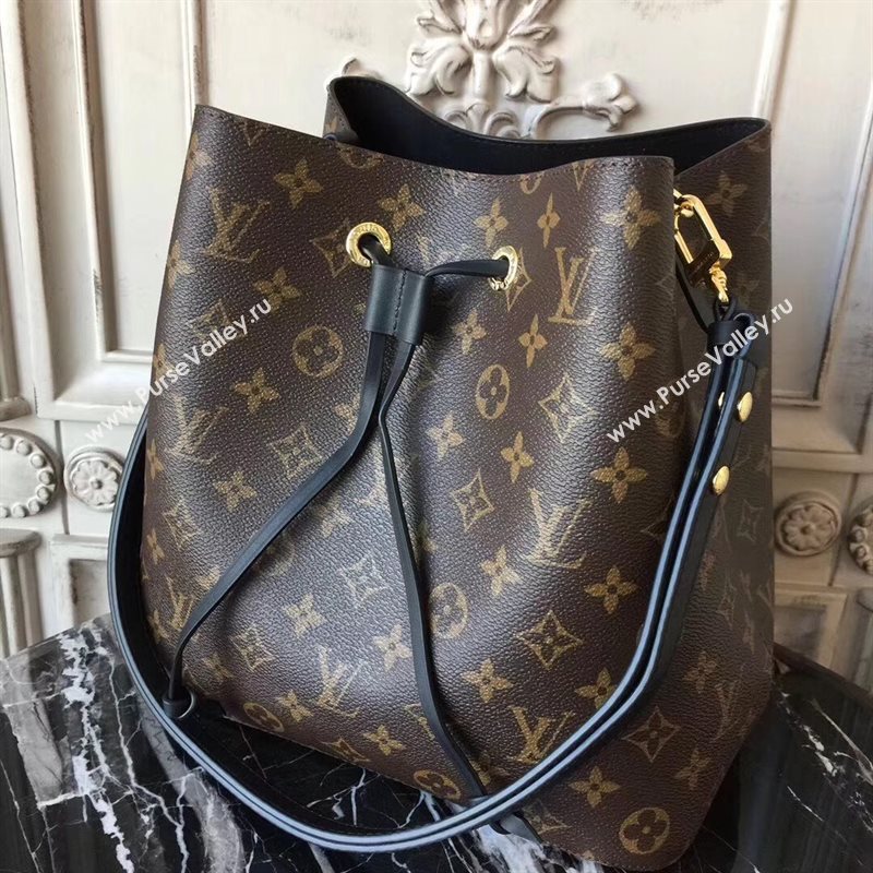 M44020 LV Louis Vuitton Monogram Neonoe Bucket Bag Handbag Black 6733