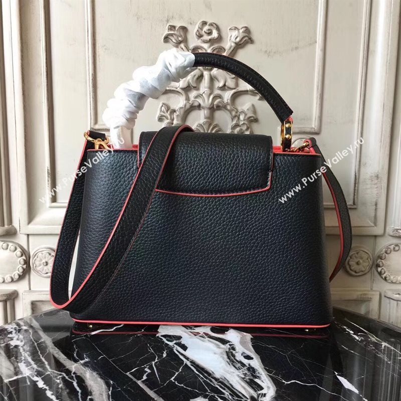 LV Louis Vuitton Capucines PM Bag Real Leather Shoulder Handbag M42242 Black with Red 6841