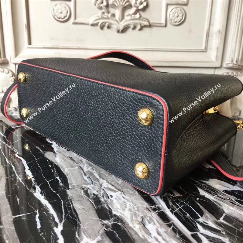 LV Louis Vuitton Capucines PM Bag Real Leather Shoulder Handbag M42242 Black with Red 6841