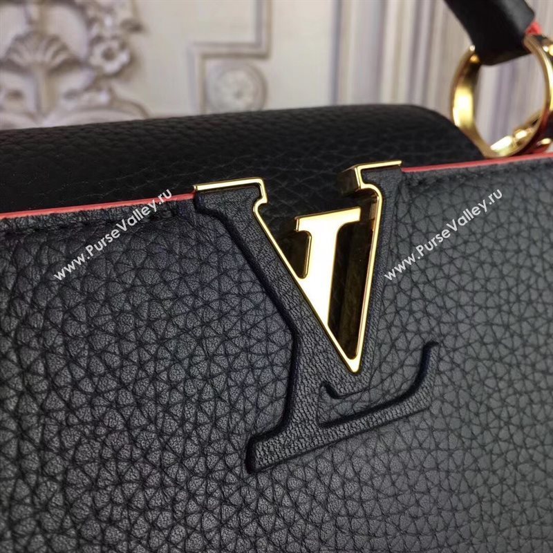 LV Louis Vuitton Capucines PM Bag Real Leather Shoulder Handbag M42242 Black with Red 6841