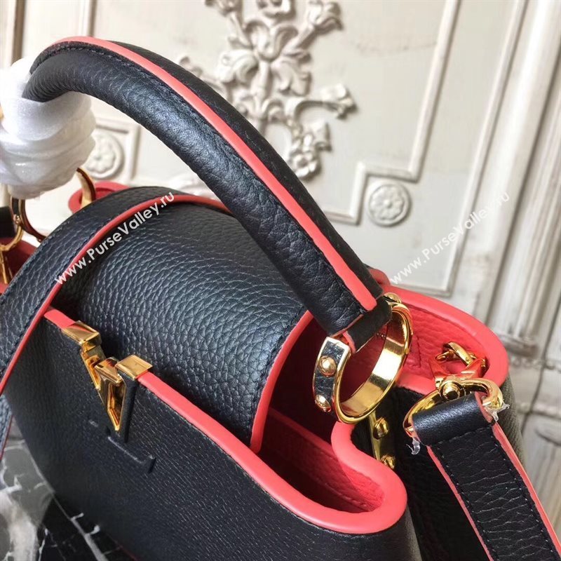 LV Louis Vuitton Capucines PM Bag Real Leather Shoulder Handbag M42242 Black with Red 6841