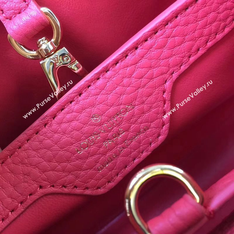 LV Louis Vuitton Capucines PM Bag Real Leather Shoulder Handbag M42242 Black with Red 6841