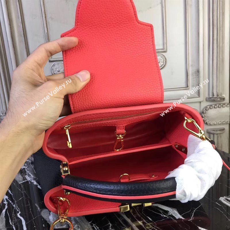 LV Louis Vuitton Capucines PM Bag Real Leather Shoulder Handbag M42242 Black with Red 6841