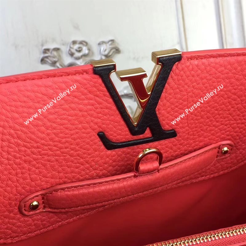 LV Louis Vuitton Capucines MM Bag Real Leather Tote Handbag M48864 Black with Red 6842