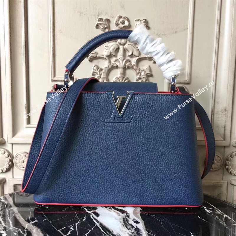 LV Louis Vuitton Capucines BB Bag Real Leather Shoulder Handbag M94755 Blue 6843