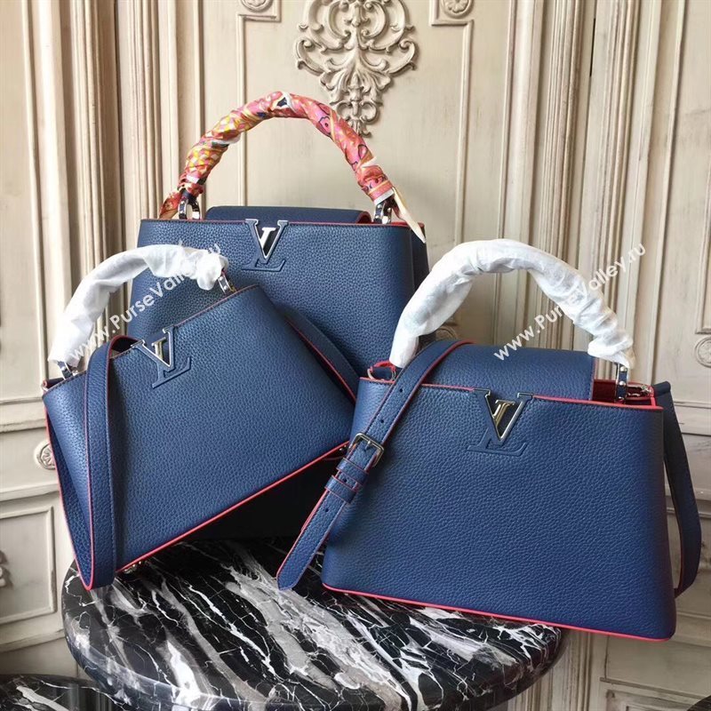 LV Louis Vuitton Capucines BB Bag Real Leather Shoulder Handbag M94755 Blue 6843