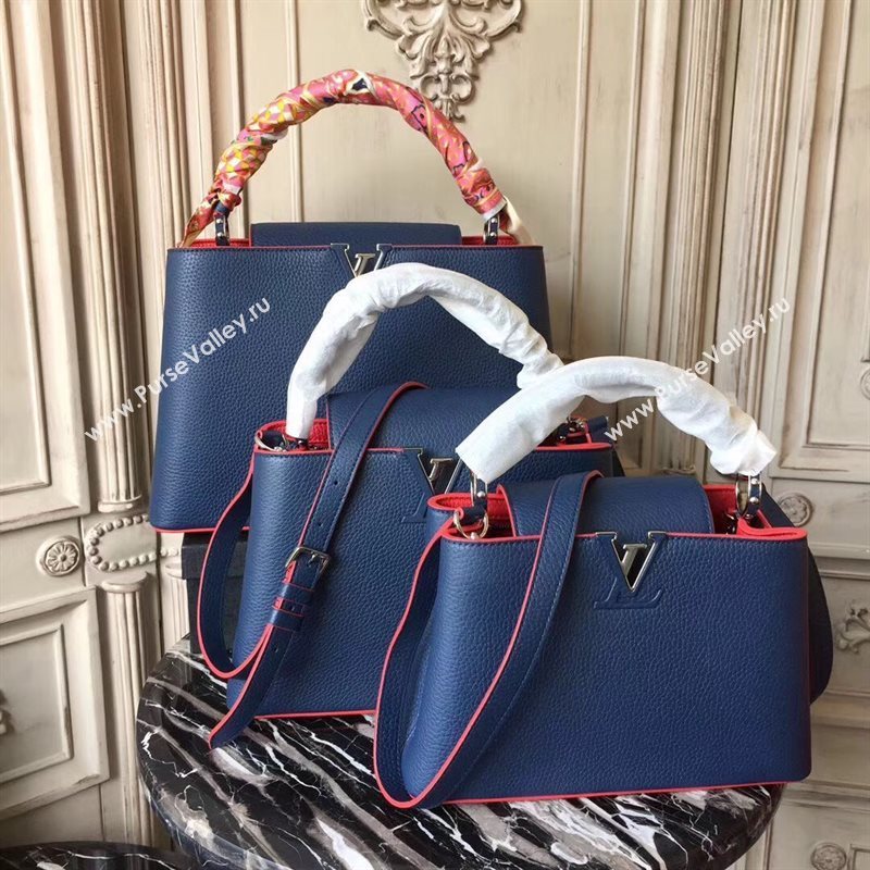 LV Louis Vuitton Capucines BB Bag Real Leather Shoulder Handbag M94755 Blue 6843