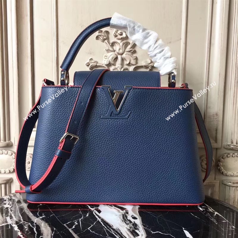 LV Louis Vuitton Capucines PM Bag Real Leather Shoulder Handbag M42245 Blue 6844
