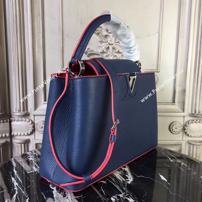 LV Louis Vuitton Capucines PM Bag Real Leather Shoulder Handbag M42245 Blue 6844