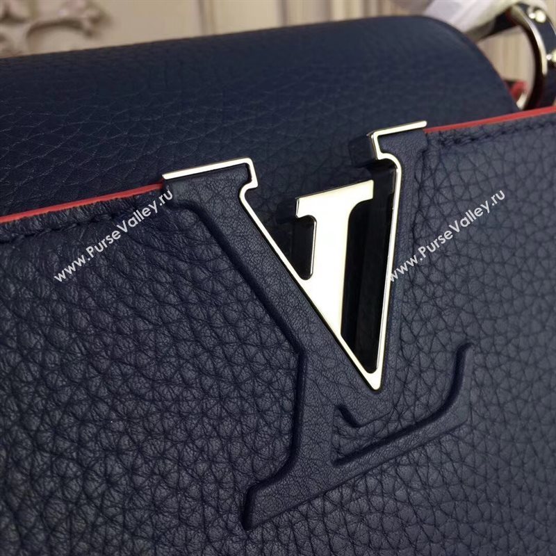 LV Louis Vuitton Capucines PM Bag Real Leather Shoulder Handbag M42245 Blue 6844
