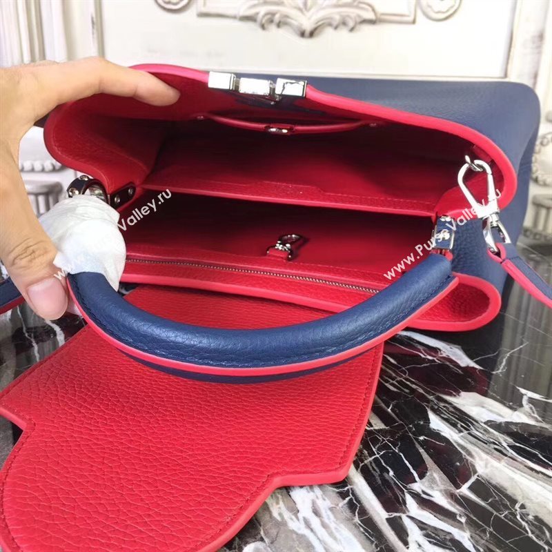 LV Louis Vuitton Capucines PM Bag Real Leather Shoulder Handbag M42245 Blue 6844