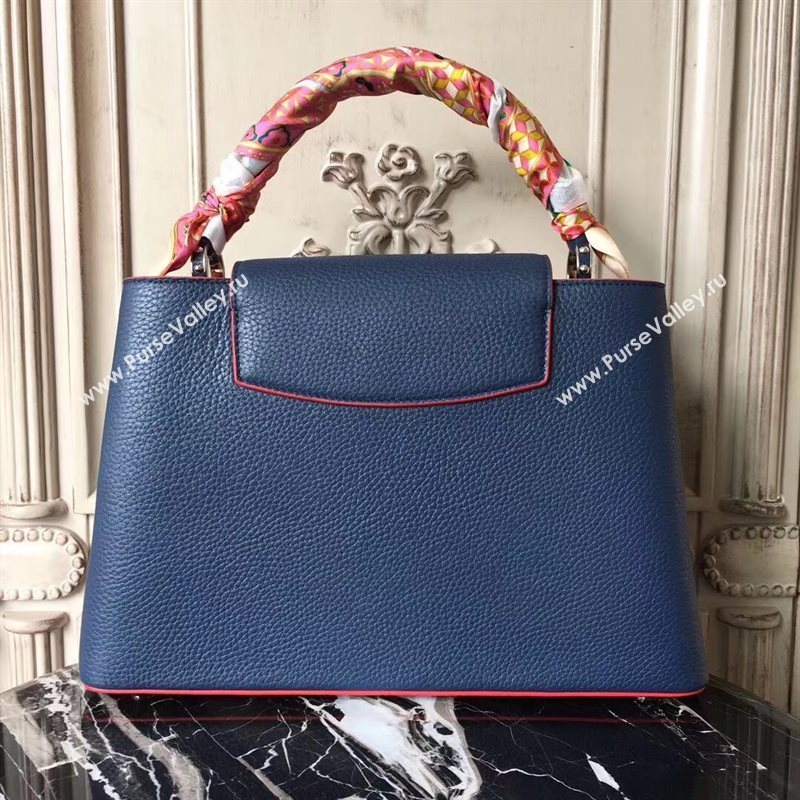 LV Louis Vuitton Capucines MM Bag Real Leather Tote Handbag M41813 Blue 6845