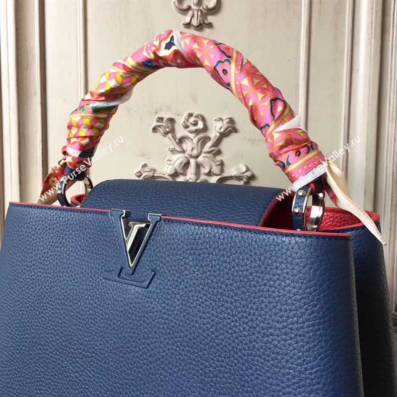 LV Louis Vuitton Capucines MM Bag Real Leather Tote Handbag M41813 Blue 6845