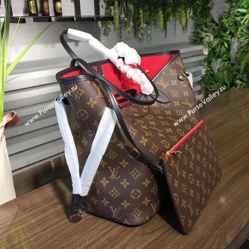 LV Louis Vuitton Neverfull 32 MM Handbag Monogram Cabas Bag M41177 Red 6856