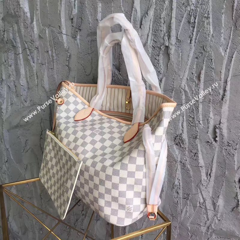 LV Louis Vuitton Neverfull 32 MM Handbag Damier Azur Cabas Bag N41361 White 6859