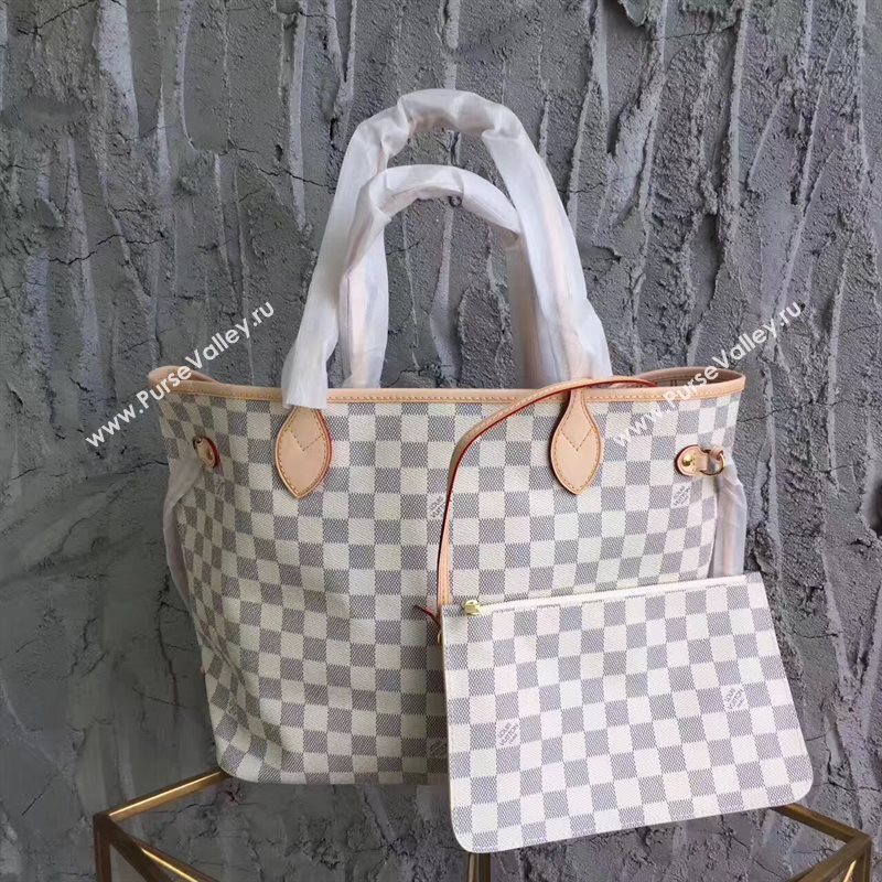 LV Louis Vuitton Neverfull 32 MM Handbag Damier Azur Cabas Bag N41361 White 6859