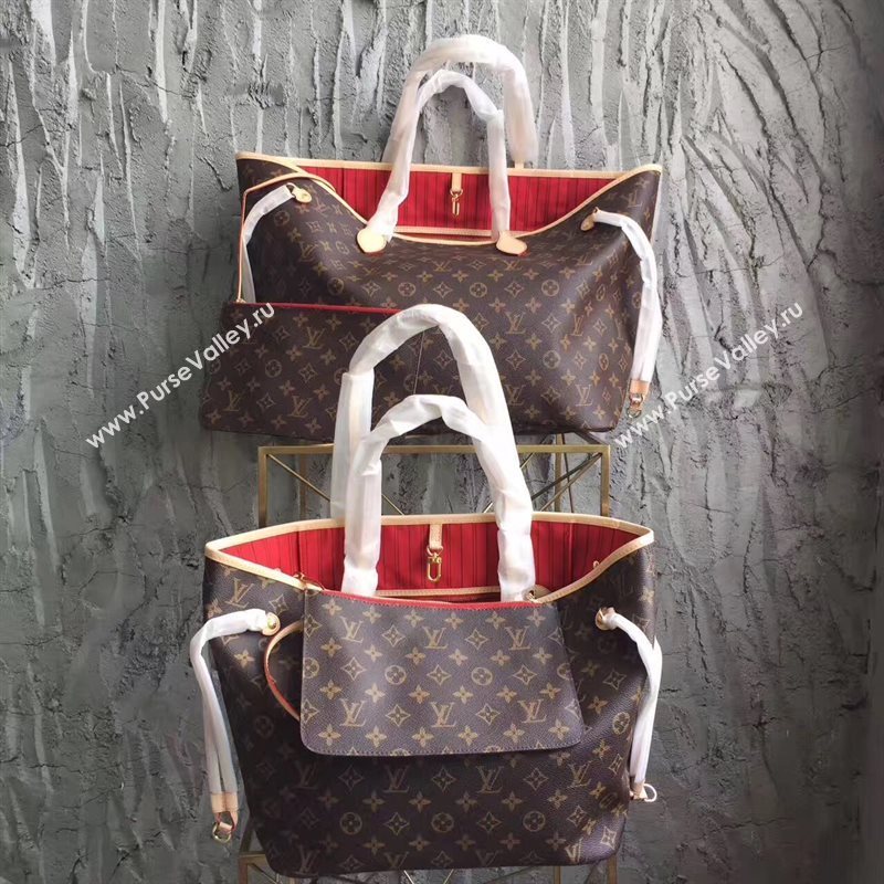 LV Louis Vuitton Neverfull 40 GM Handbag Monogram Cabas Bag M41177 Red 6860