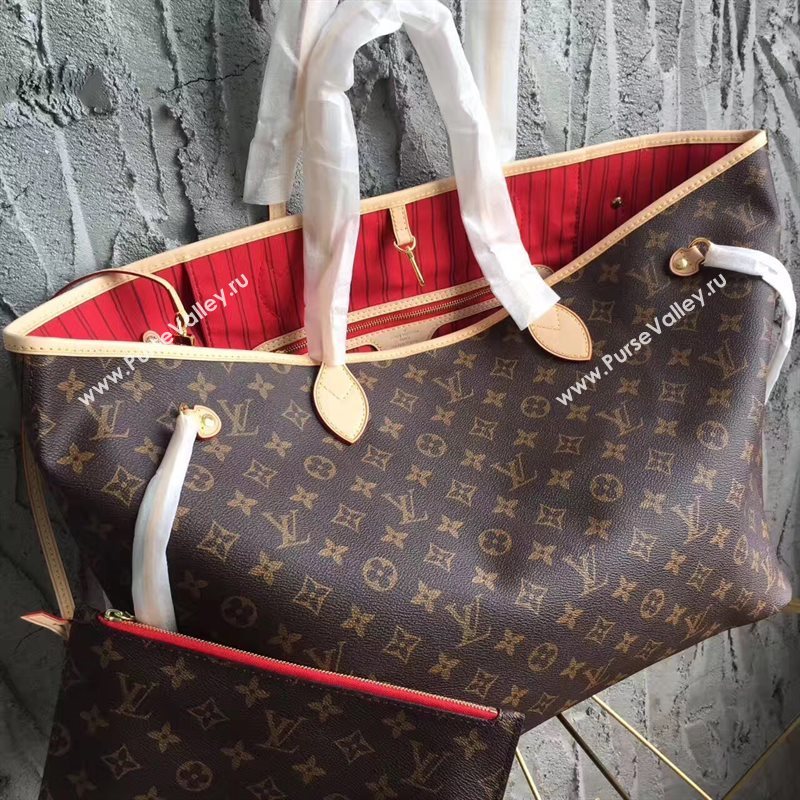 LV Louis Vuitton Neverfull 40 GM Handbag Monogram Cabas Bag M41177 Red 6860