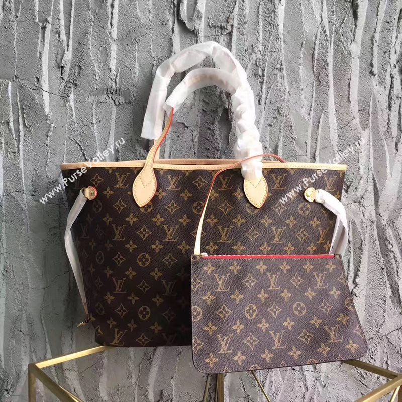 LV Louis Vuitton Neverfull MM Handbag 32cm Monogram Cabas Bag M41177 Red 6861