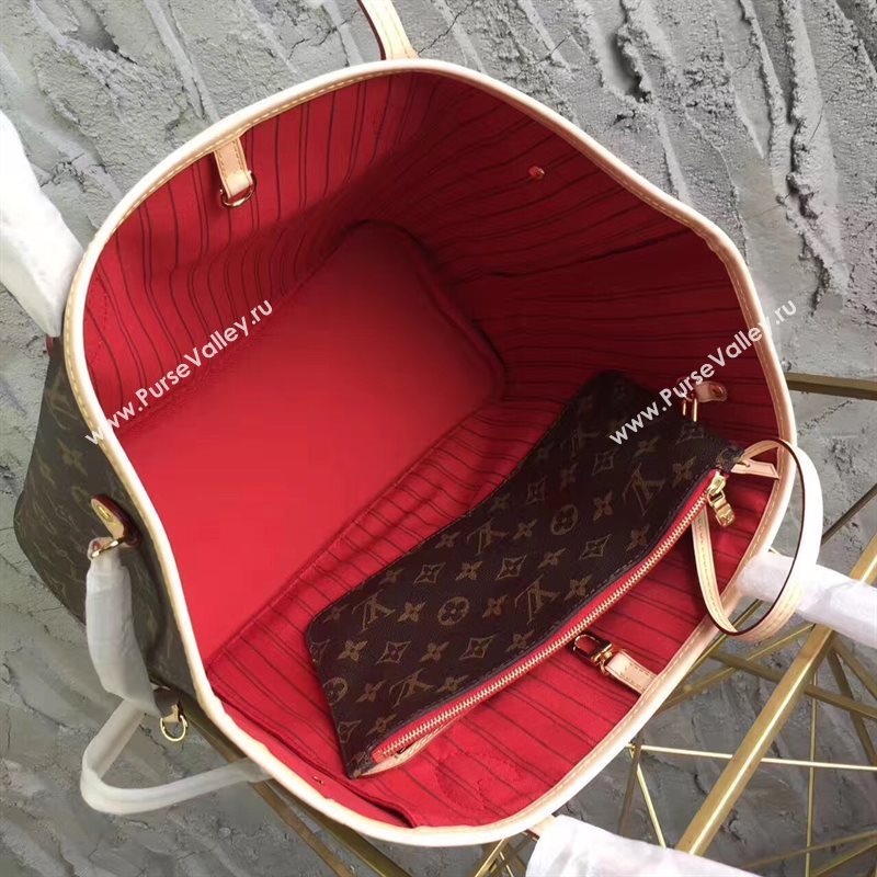 LV Louis Vuitton Neverfull MM Handbag 32cm Monogram Cabas Bag M41177 Red 6861