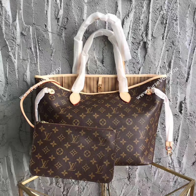 LV Louis Vuitton Neverfull MM Handbag 32cm Monogram Cabas Bag M40995 Beige 6863