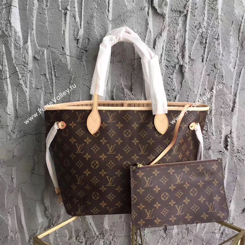 LV Louis Vuitton Neverfull MM Handbag 32cm Monogram Cabas Bag M40995 Beige 6863