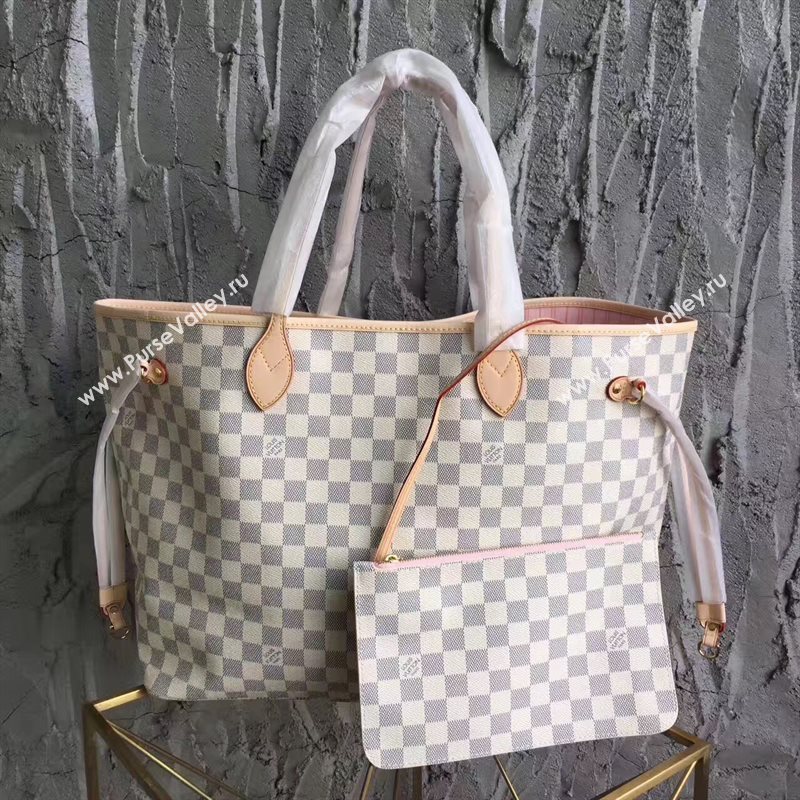 LV Louis Vuitton Neverfull GM Handbag 40cm Damier Azur Cabas Bag N41604 White&pink 6868