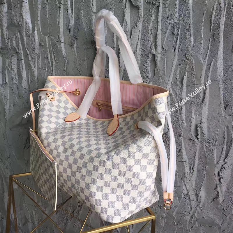 LV Louis Vuitton Neverfull GM Handbag 40cm Damier Azur Cabas Bag N41604 White&pink 6868