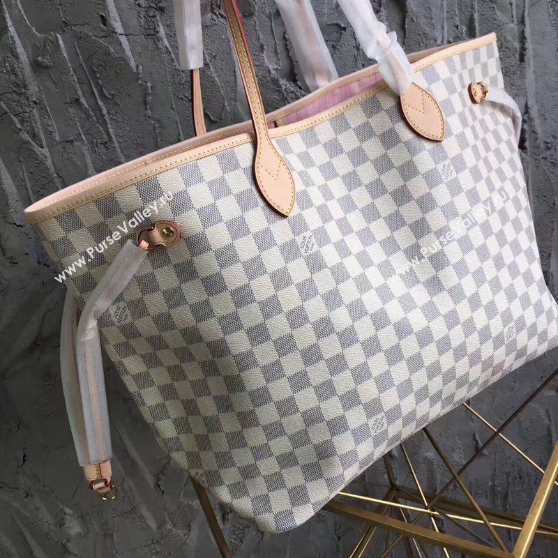 LV Louis Vuitton Neverfull GM Handbag 40cm Damier Azur Cabas Bag N41604 White&pink 6868