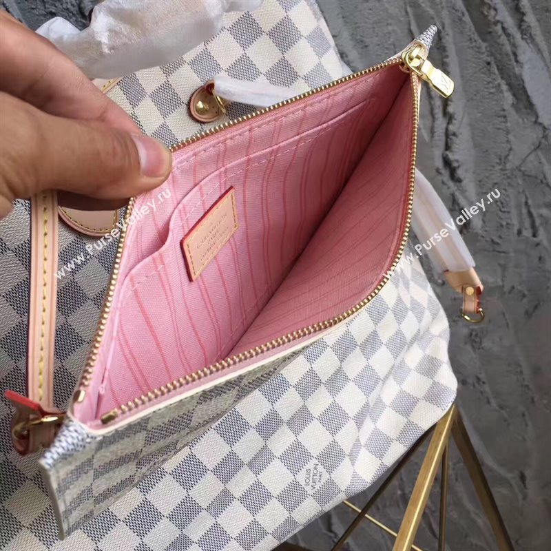 LV Louis Vuitton Neverfull GM Handbag 40cm Damier Azur Cabas Bag N41604 White&pink 6868