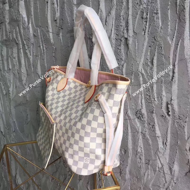 LV Louis Vuitton Neverfull MM Handbag 32cm Damier Azur Cabas Bag N41605 White&pink 6869