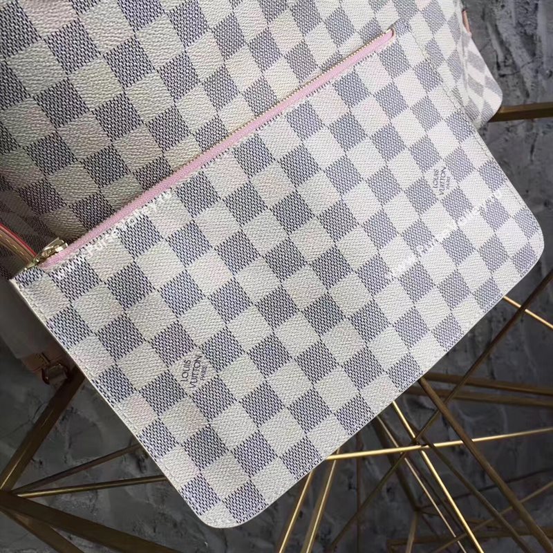 LV Louis Vuitton Neverfull MM Handbag 32cm Damier Azur Cabas Bag N41605 White&pink 6869