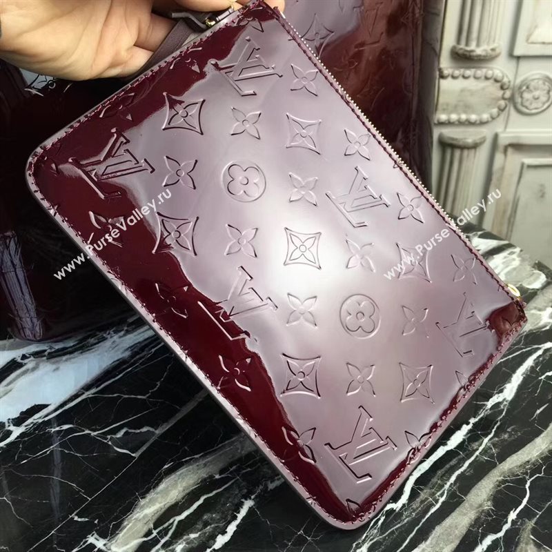 LV Louis Vuitton Long Beach MM Handbag Monogram Patent Leather Bag M90475 Wine 6871