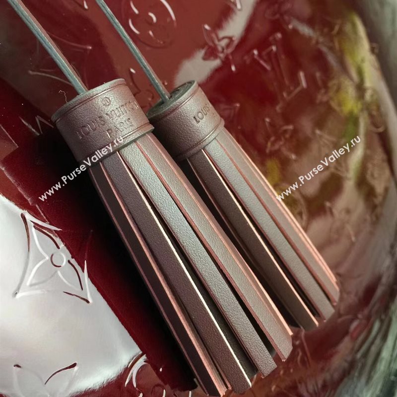 LV Louis Vuitton Long Beach MM Handbag Monogram Patent Leather Bag M90475 Wine 6871