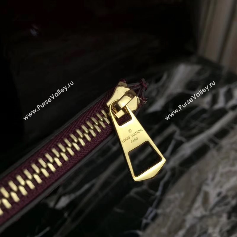 LV Louis Vuitton Long Beach MM Handbag Monogram Patent Leather Bag M90475 Wine 6871