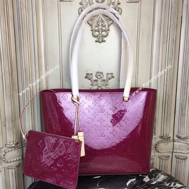 LV Louis Vuitton Long Beach MM Handbag Monogram Patent Leather Bag M90475 Purple 6872