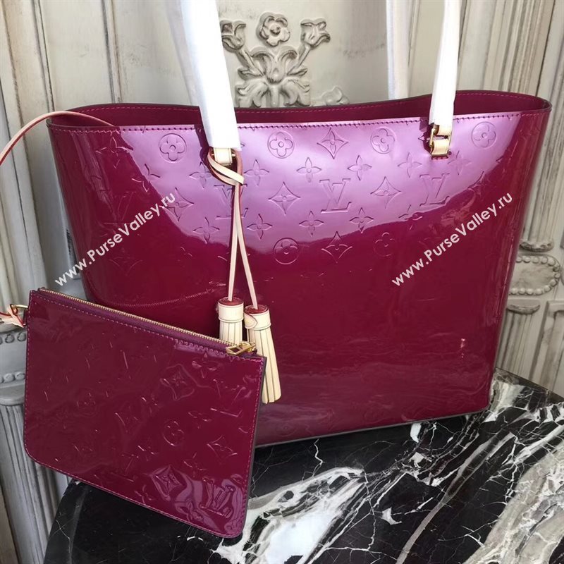 LV Louis Vuitton Long Beach MM Handbag Monogram Patent Leather Bag M90475 Purple 6872