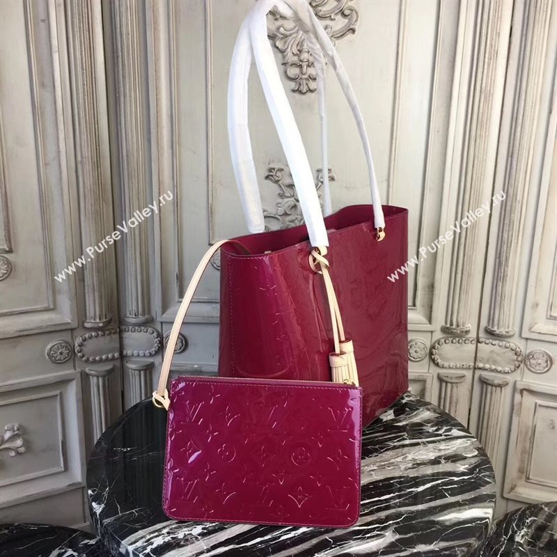 LV Louis Vuitton Long Beach MM Handbag Monogram Patent Leather Bag M90475 Purple 6872