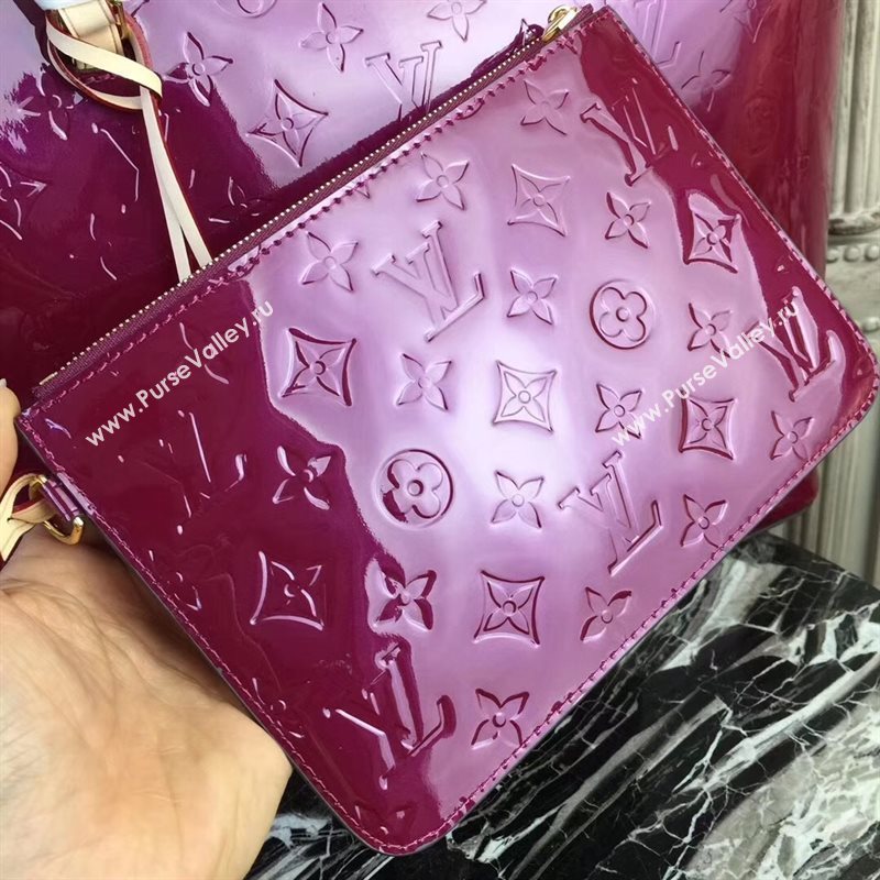 LV Louis Vuitton Long Beach MM Handbag Monogram Patent Leather Bag M90475 Purple 6872