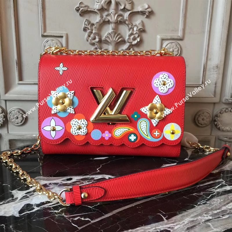 LV Louis Vuitton Twist MM Bag Monogram Chain Epi Leather Handbag M50282 Red 6874