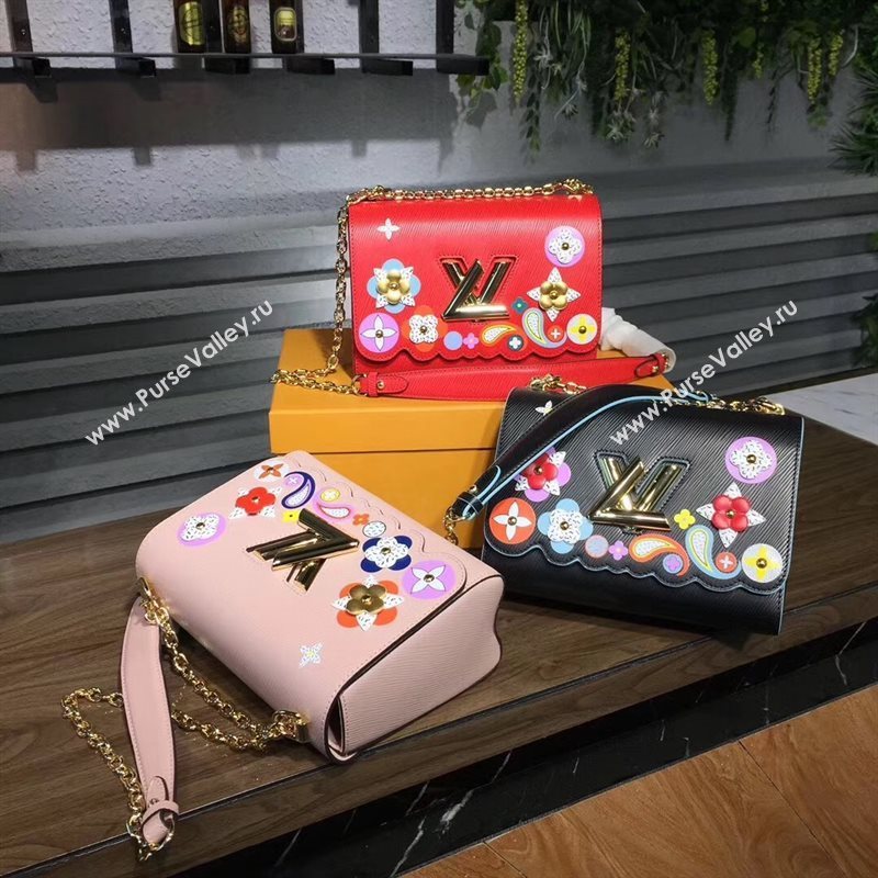 LV Louis Vuitton Twist MM Bag Monogram Chain Epi Leather Handbag M50282 Red 6874