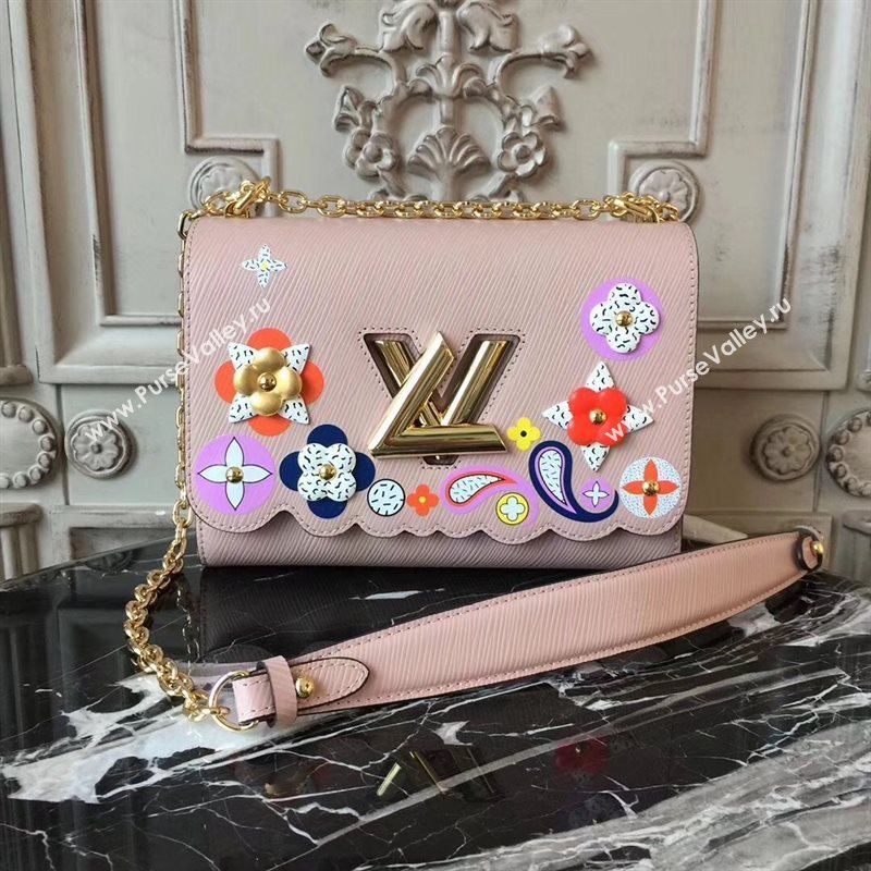 LV Louis Vuitton Twist MM Bag Monogram Chain Epi Leather Handbag M50282 Pink 6875